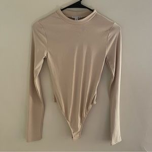 PRICE FIRM Nude High Neck Thong Long Sleeve Bodysuit